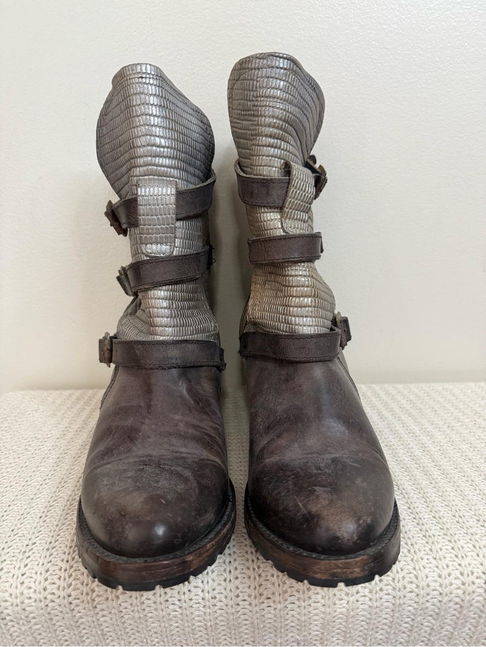 Free Bird Women's Gray Leather Strap Boots in size 9